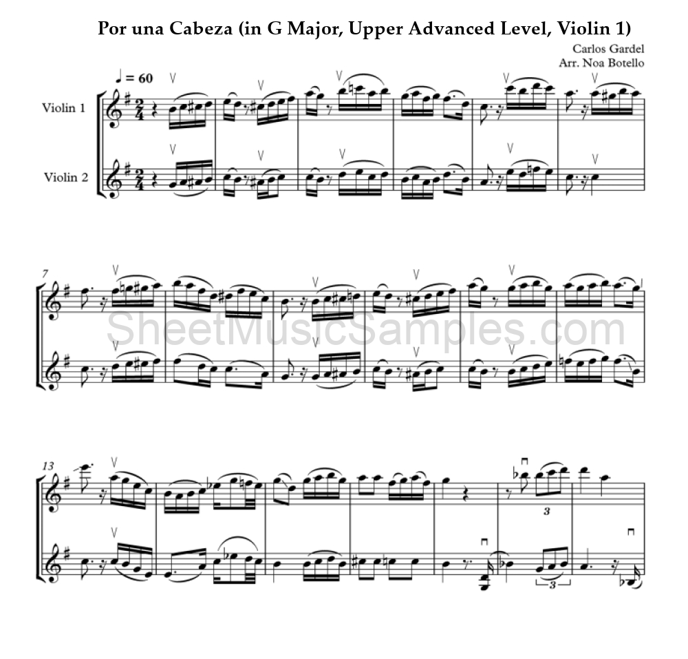 Por una Cabeza (in G Major, Upper Advanced Level, Violin 1)