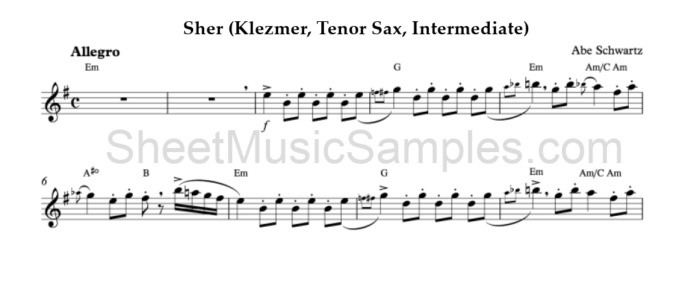 Sher (Klezmer, Tenor Sax, Intermediate)