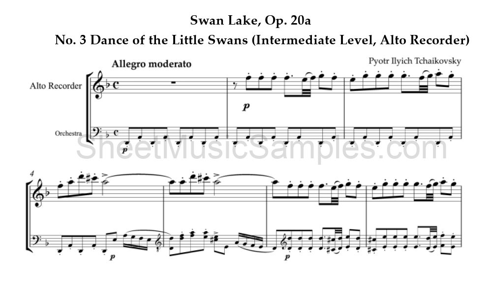 Swan Lake, Op. 20a - No. 3 Dance of the Little Swans (Intermediate Level, Alto Recorder)