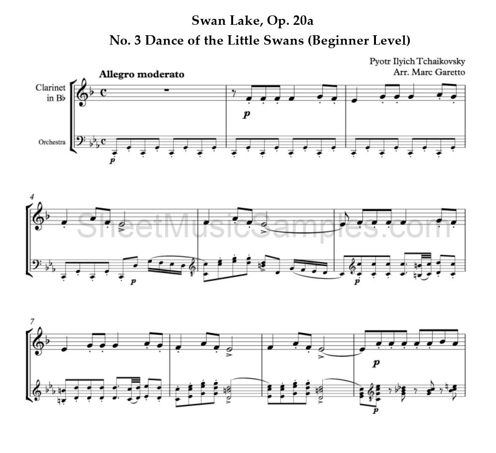 Swan Lake, Op. 20a - No. 3 Dance of the Little Swans (Beginner Level)