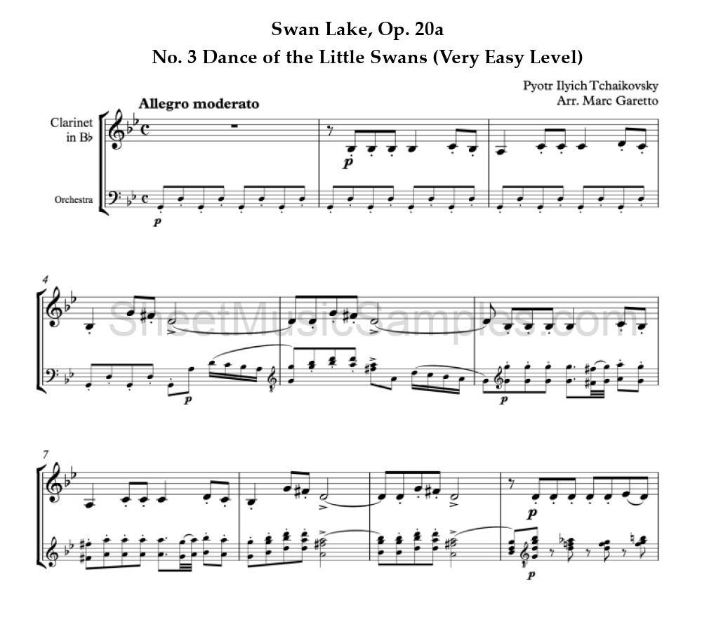 Swan Lake, Op. 20a - No. 3 Dance of the Little Swans (Very Easy Level)