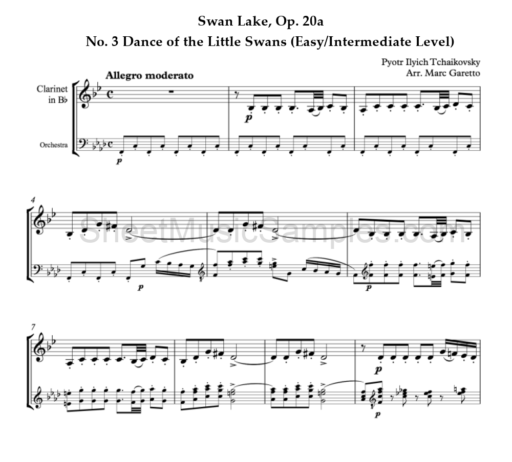 Swan Lake, Op. 20a - No. 3 Dance of the Little Swans (Easy/Intermediate Level)