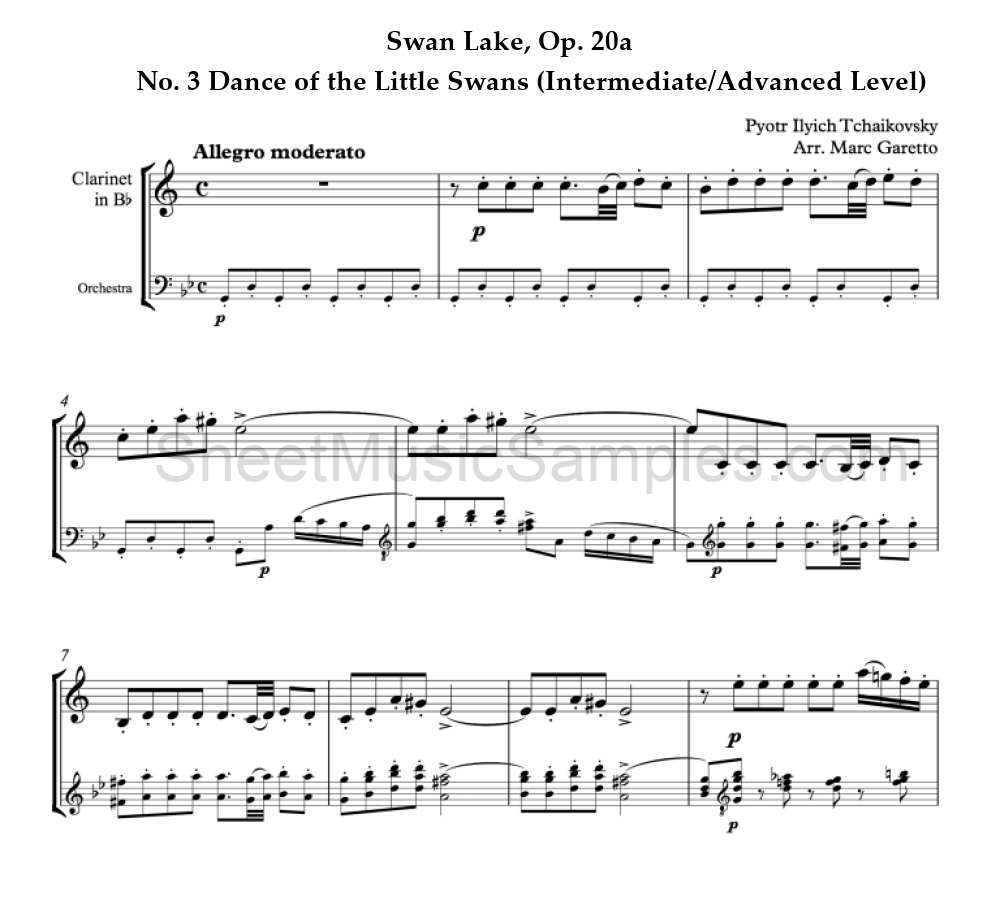 Swan Lake, Op. 20a - No. 3 Dance of the Little Swans (Intermediate/Advanced Level)