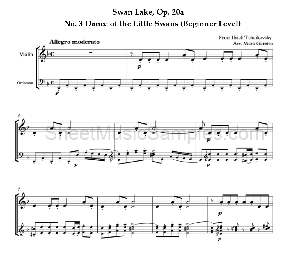 Swan Lake, Op. 20a - No. 3 Dance of the Little Swans (Beginner Level)