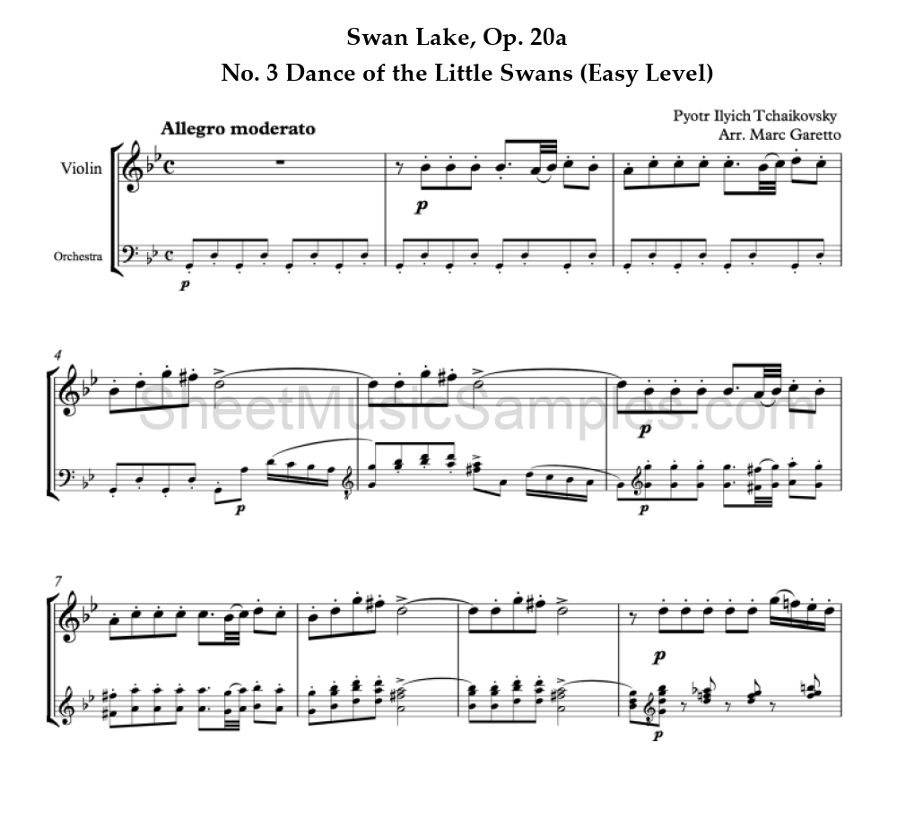 Swan Lake, Op. 20a - No. 3 Dance of the Little Swans (Easy Level)