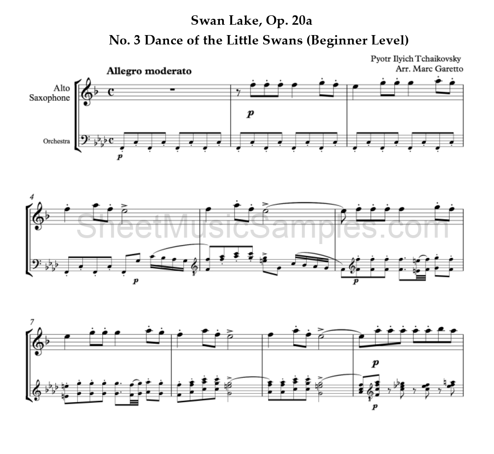 Swan Lake, Op. 20a - No. 3 Dance of the Little Swans (Beginner Level)