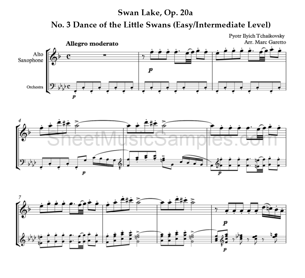 Swan Lake, Op. 20a - No. 3 Dance of the Little Swans (Easy/Intermediate Level)