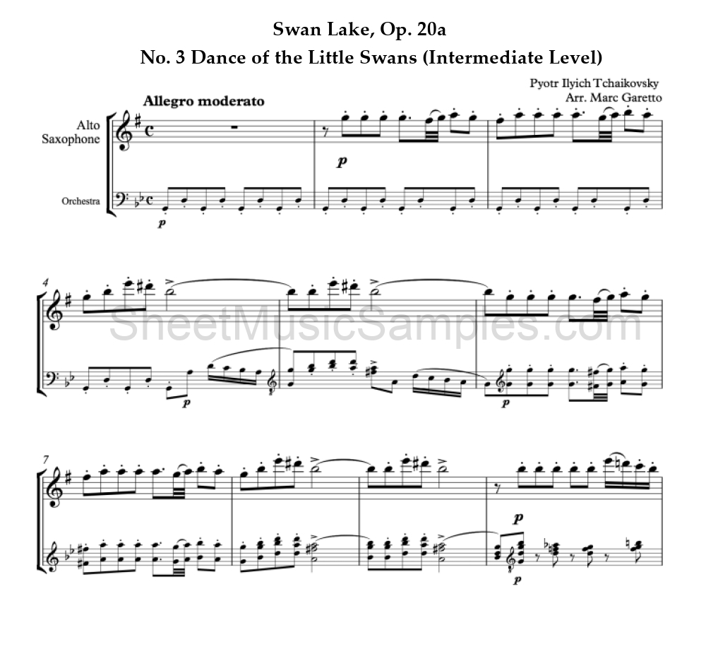 Swan Lake, Op. 20a - No. 3 Dance of the Little Swans (Intermediate Level)