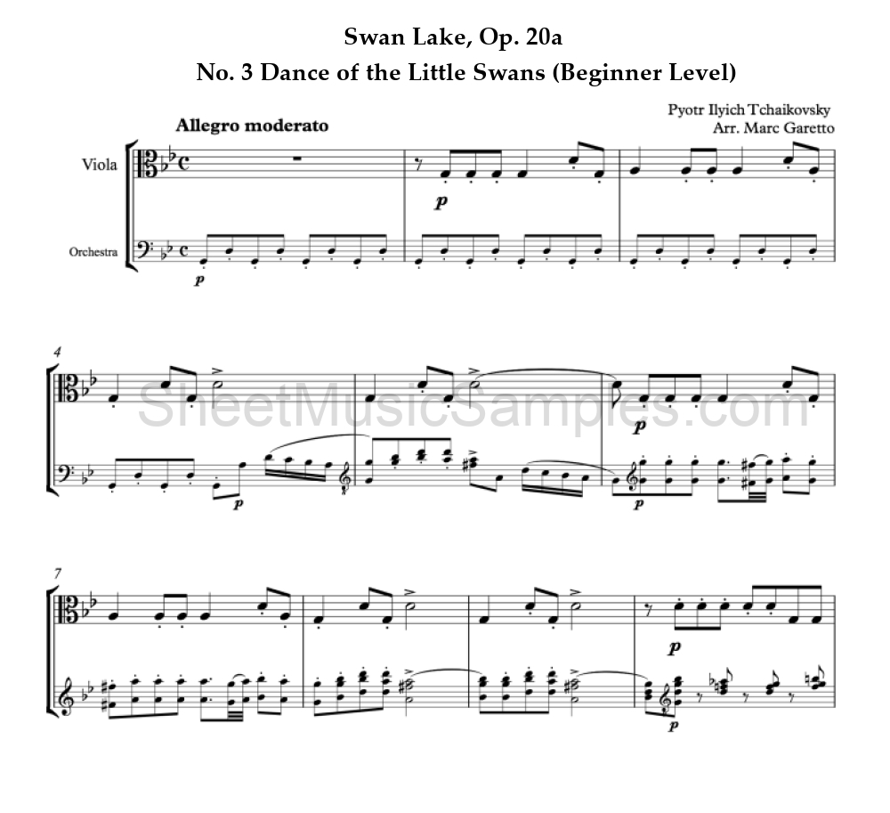 Swan Lake, Op. 20a - No. 3 Dance of the Little Swans (Beginner Level)