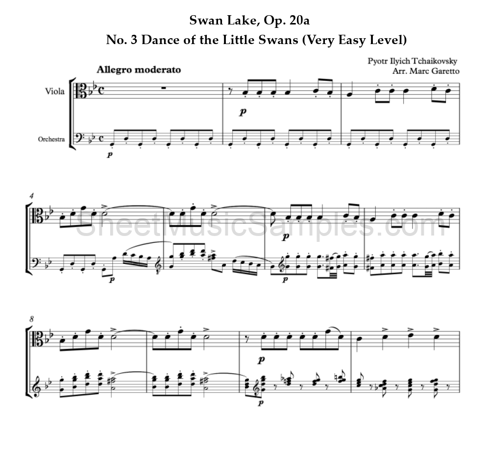 Swan Lake, Op. 20a - No. 3 Dance of the Little Swans (Very Easy Level)