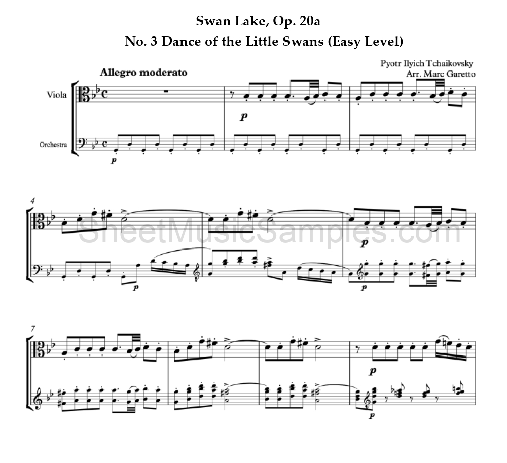 Swan Lake, Op. 20a - No. 3 Dance of the Little Swans (Easy Level)