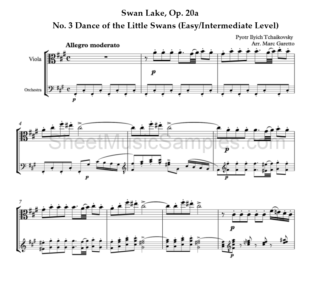 Swan Lake, Op. 20a - No. 3 Dance of the Little Swans (Easy/Intermediate Level)