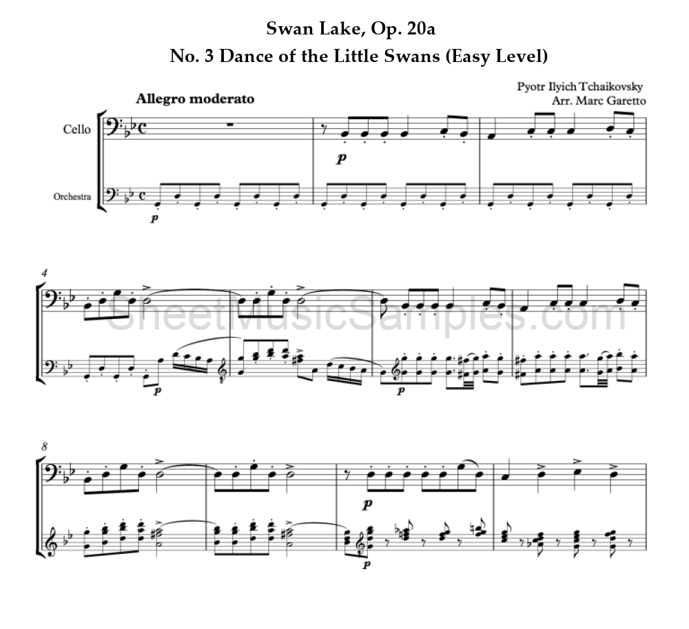 Swan Lake, Op. 20a - No. 3 Dance of the Little Swans (Easy Level)