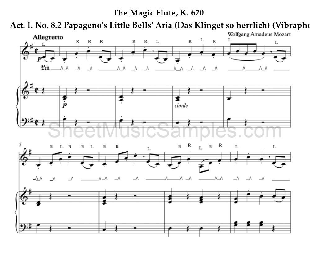 The Magic Flute, K. 620 - Act. I. No. 8.2 Papageno's Little Bells' Aria (Das Klinget so herrlich) (Vibraphone)