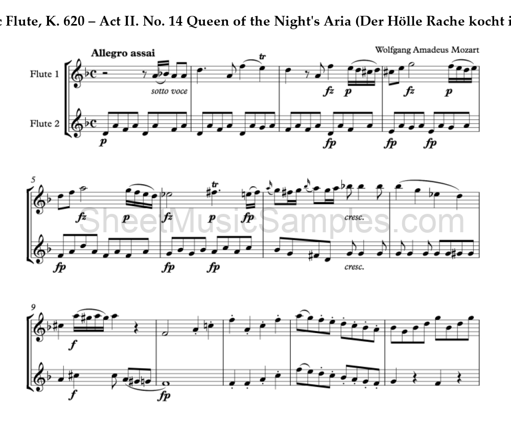 The Magic Flute, K. 620 – Act II. No. 14 Queen of the Night's Aria (Der Hölle Rache kocht in meinem Herzen)