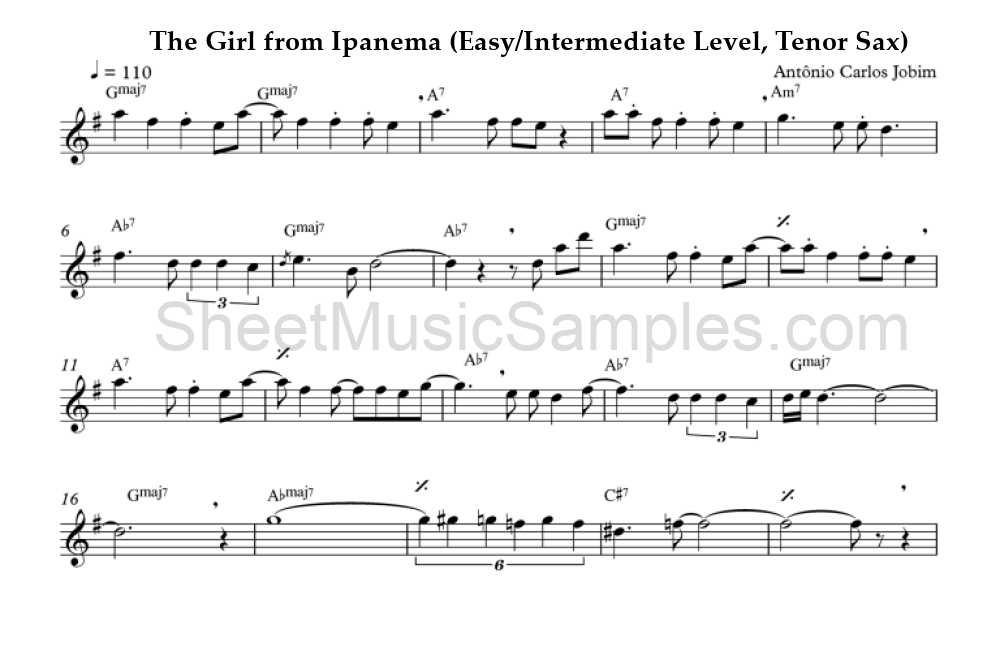 The Girl from Ipanema (Easy/Intermediate Level, Tenor Sax)