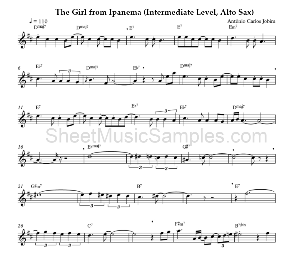 The Girl from Ipanema (Intermediate Level, Alto Sax)