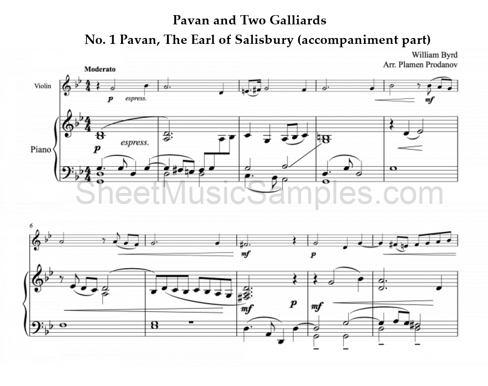 Pavan and Two Galliards - No. 1 Pavan, The Earl of Salisbury (accompaniment part)