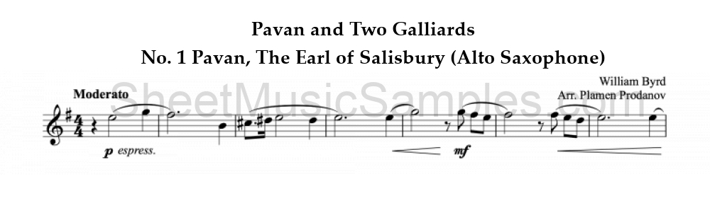 Pavan and Two Galliards - No. 1 Pavan, The Earl of Salisbury (Alto Saxophone)