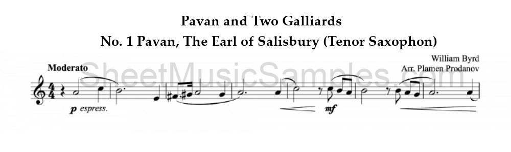 Pavan and Two Galliards - No. 1 Pavan, The Earl of Salisbury (Tenor Saxophon)