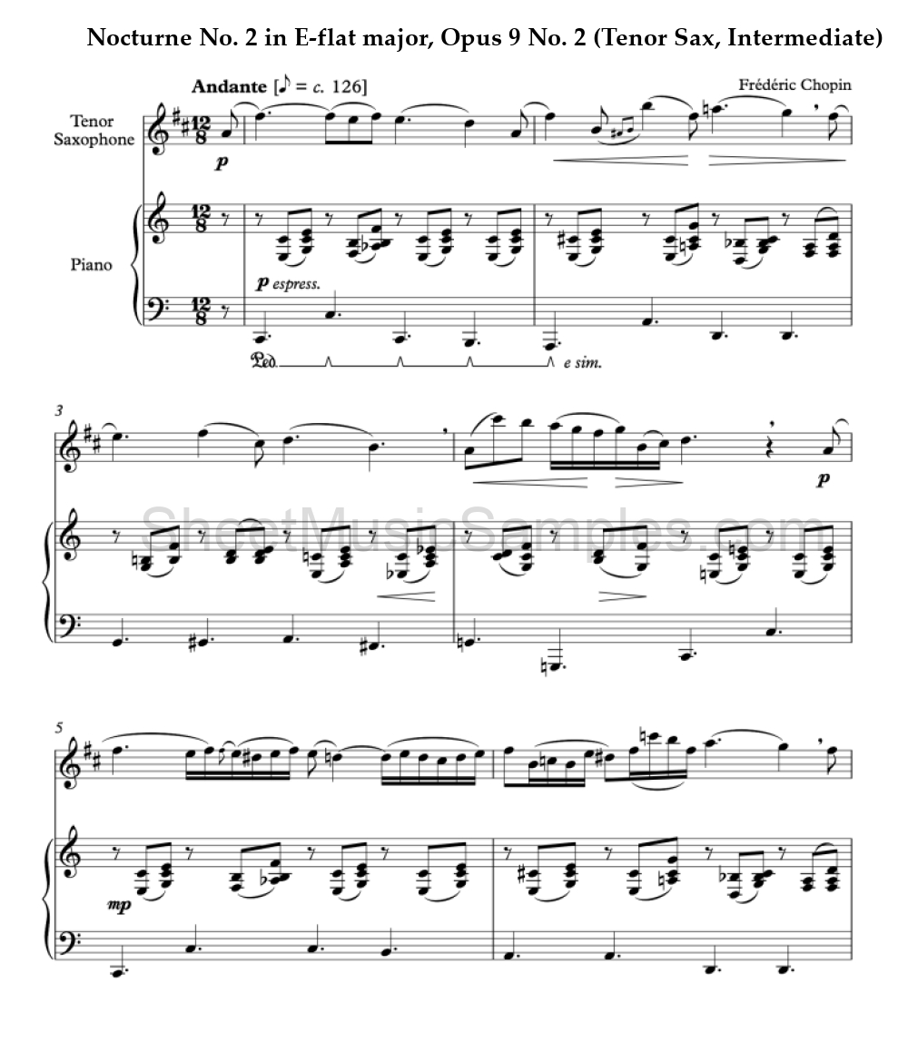 Nocturne No. 2 in E-flat major, Opus 9 No. 2 (Tenor Sax, Intermediate)