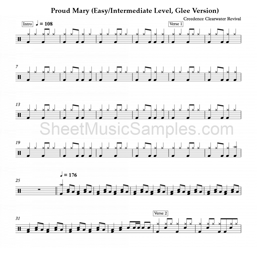 Proud Mary (Easy/Intermediate Level, Glee Version)