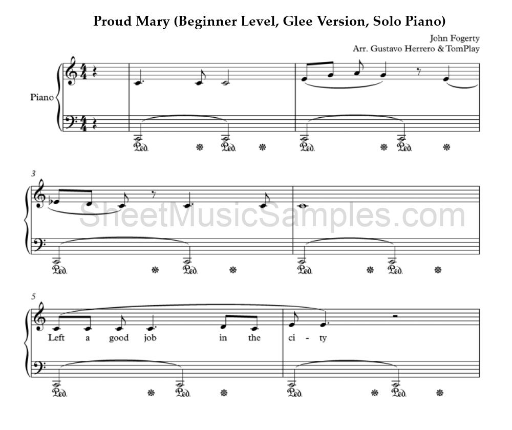 Proud Mary (Beginner Level, Glee Version, Solo Piano)