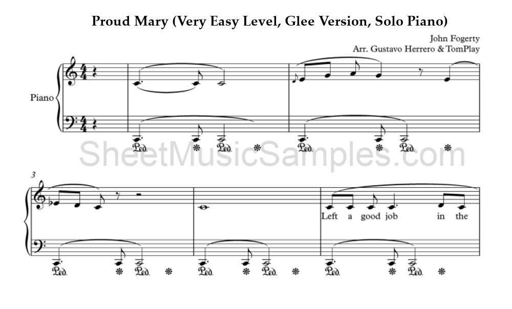 Proud Mary (Very Easy Level, Glee Version, Solo Piano)