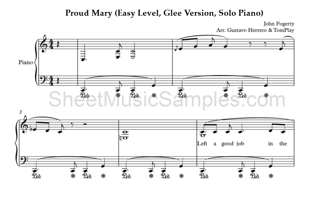 Proud Mary (Easy Level, Glee Version, Solo Piano)