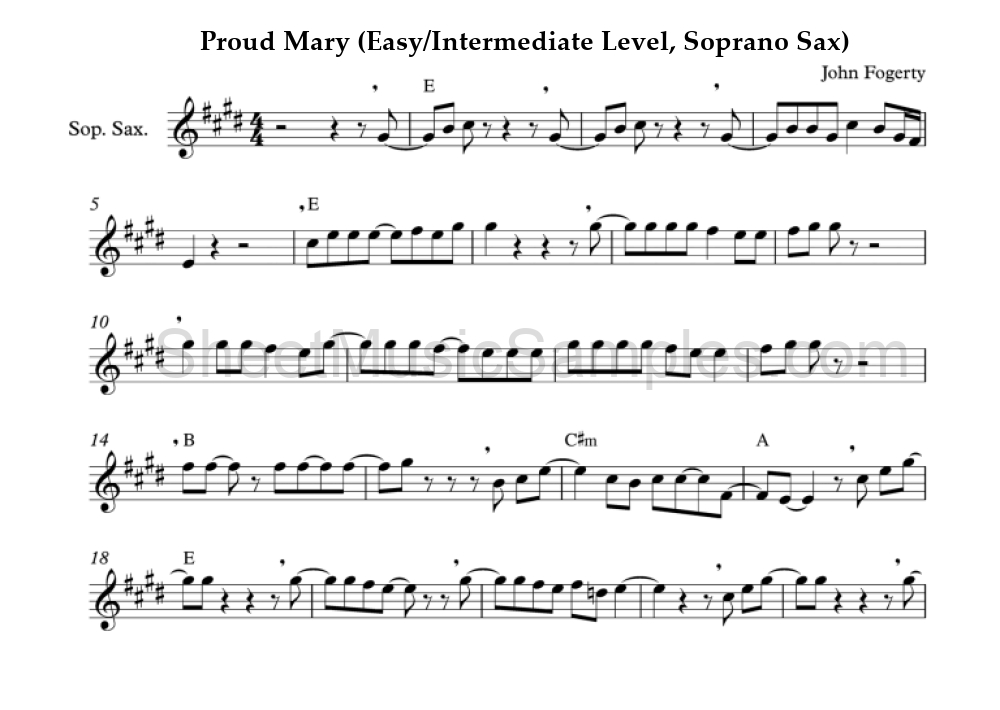 Proud Mary (Easy/Intermediate Level, Soprano Sax)