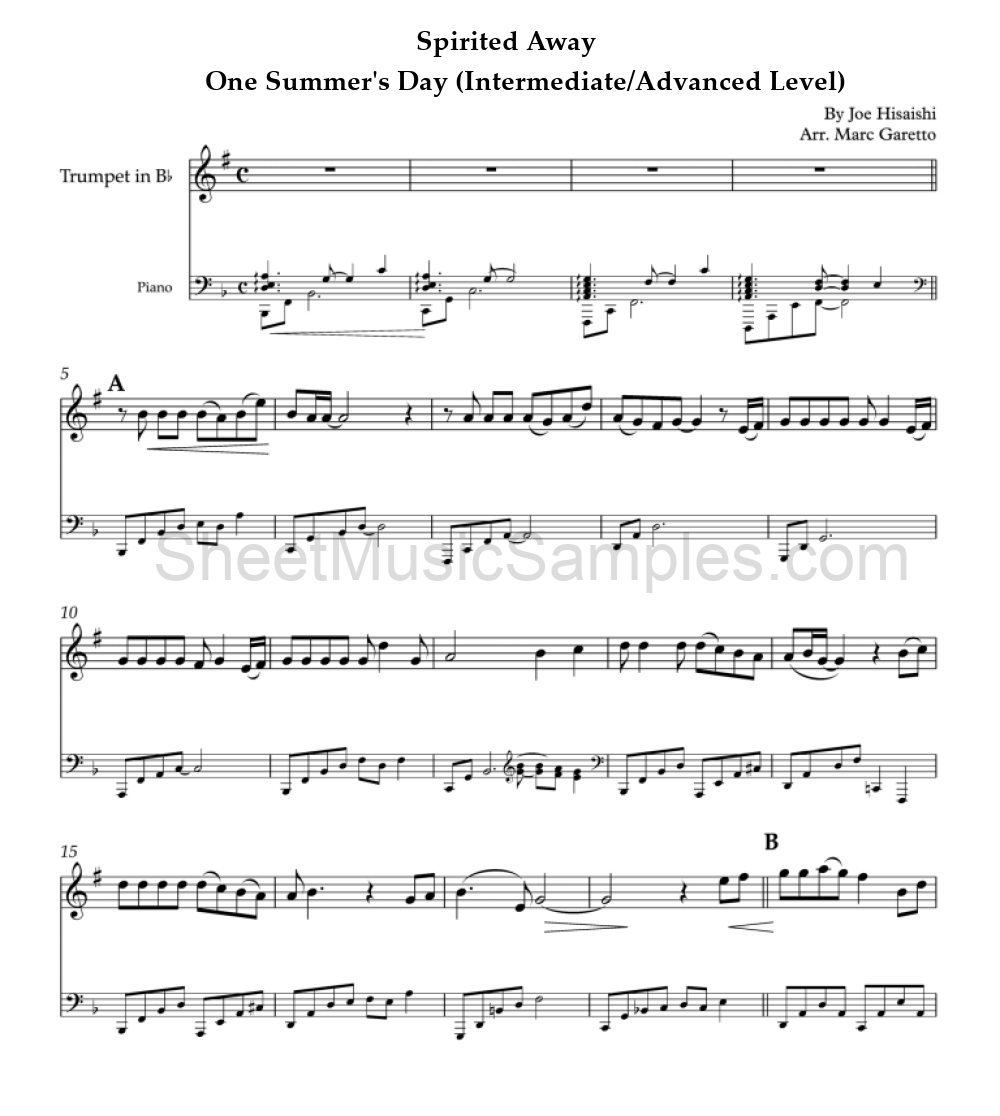 Spirited Away - One Summer's Day (Intermediate/Advanced Level)