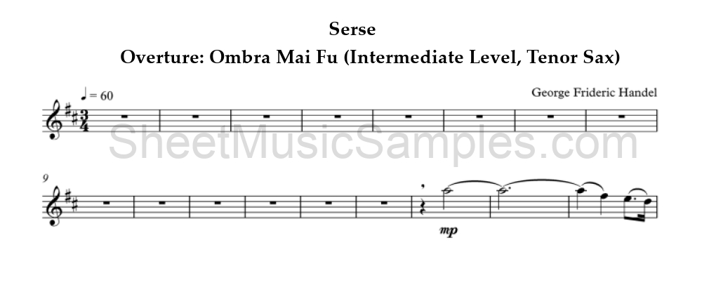 Serse - Overture: Ombra Mai Fu (Intermediate Level, Tenor Sax)