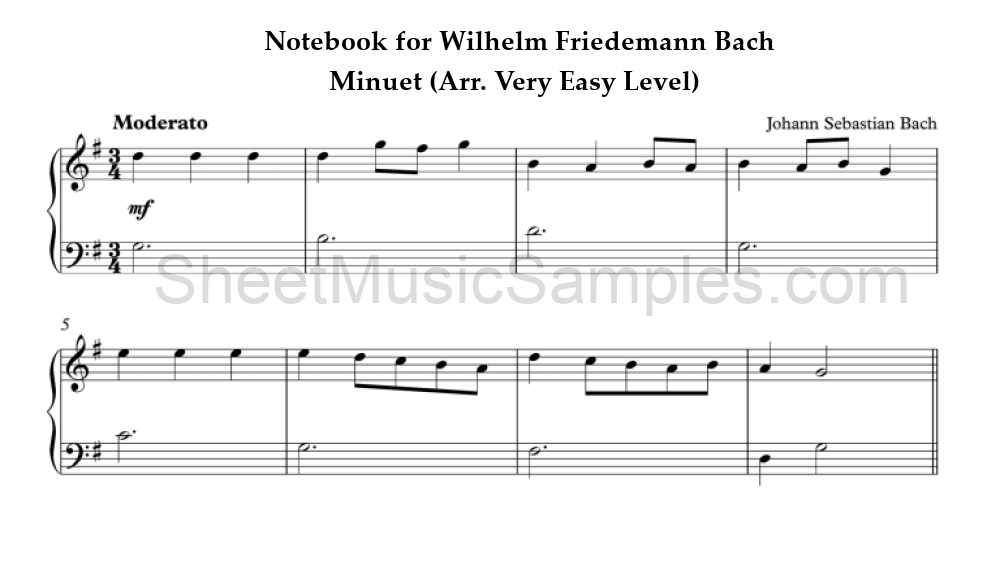 Notebook for Wilhelm Friedemann Bach - Minuet (Arr. Very Easy Level)