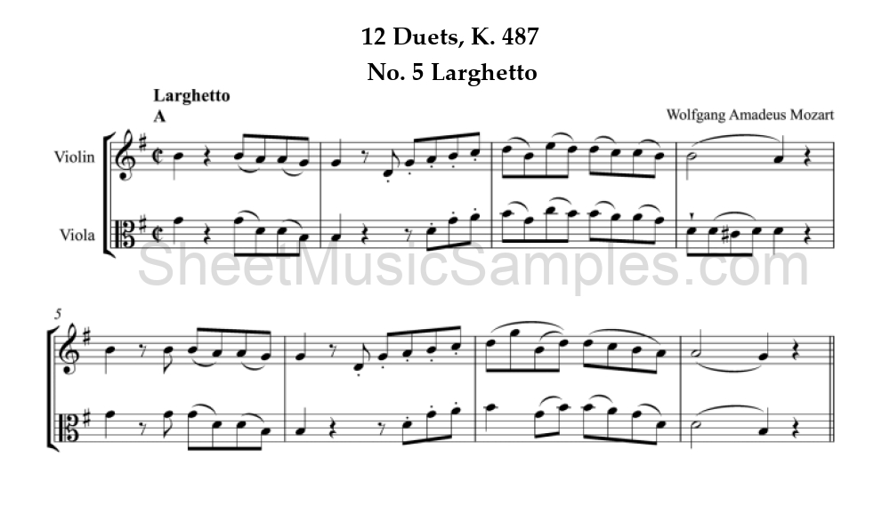 12 Duets, K. 487 - No. 5 Larghetto