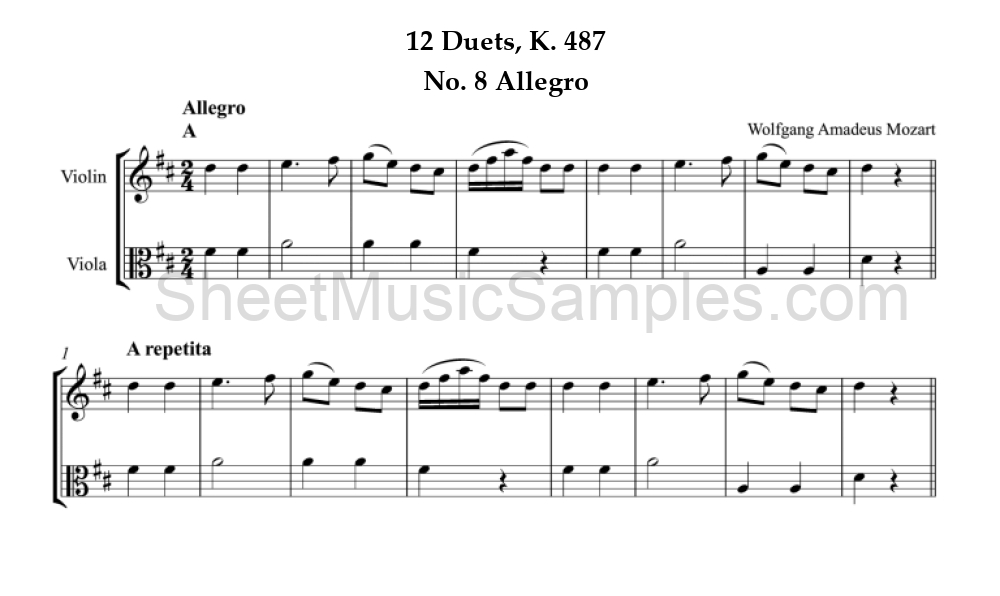 12 Duets, K. 487 - No. 8 Allegro