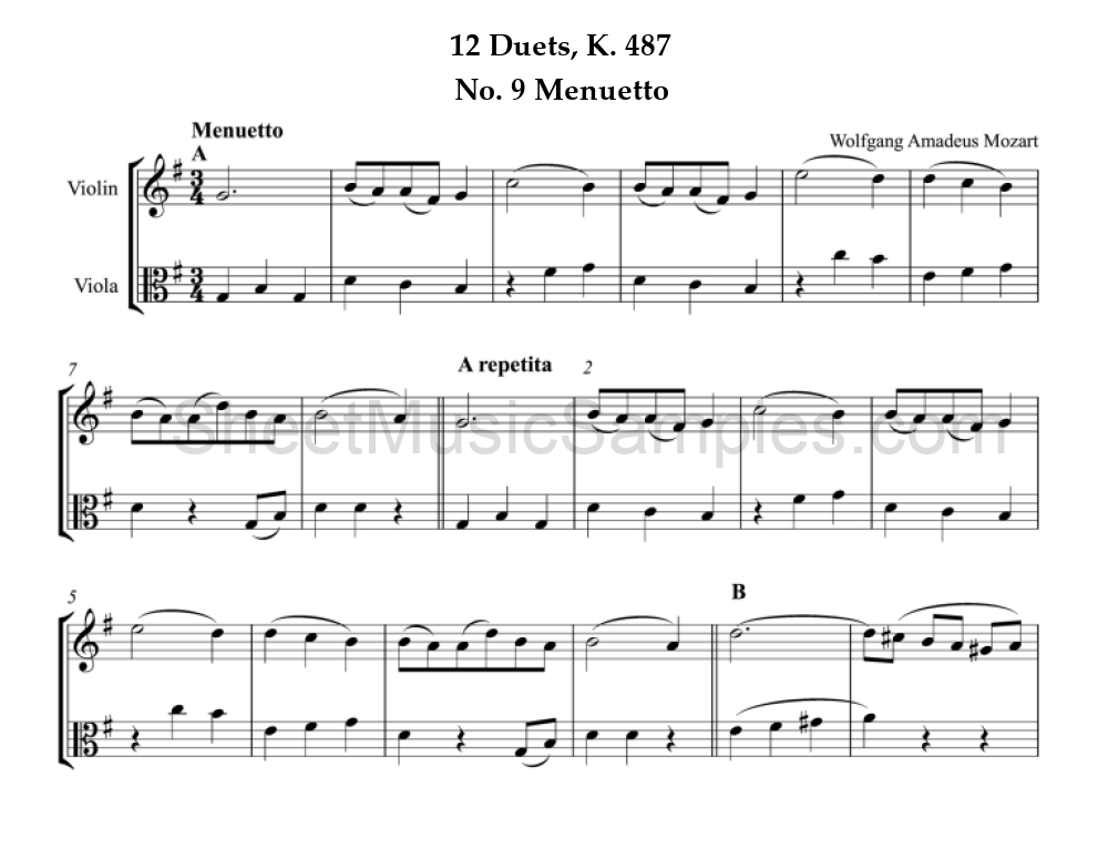 12 Duets, K. 487 - No. 9 Menuetto