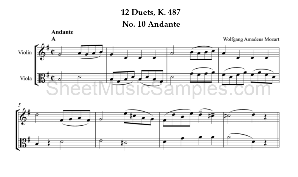 12 Duets, K. 487 - No. 10 Andante