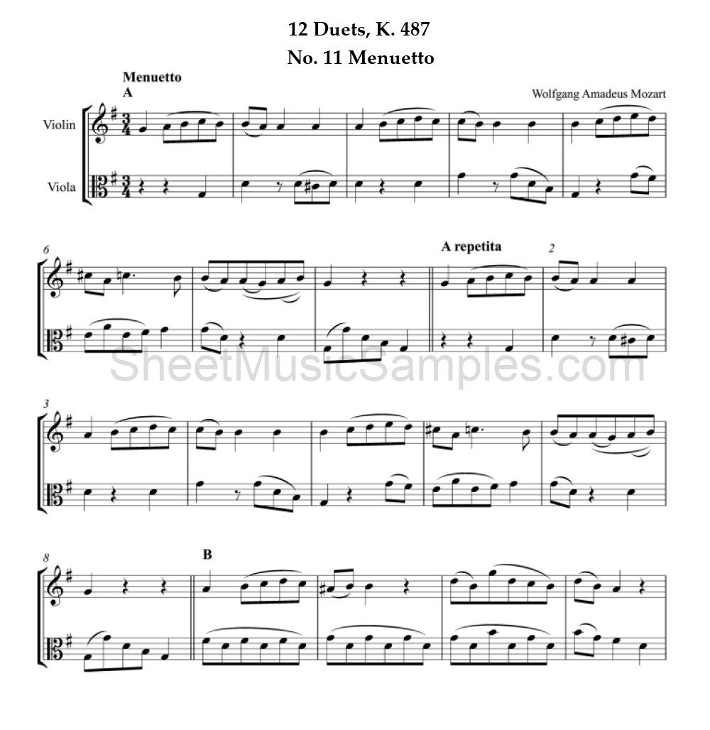 12 Duets, K. 487 - No. 11 Menuetto