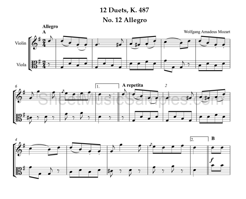 12 Duets, K. 487 - No. 12 Allegro