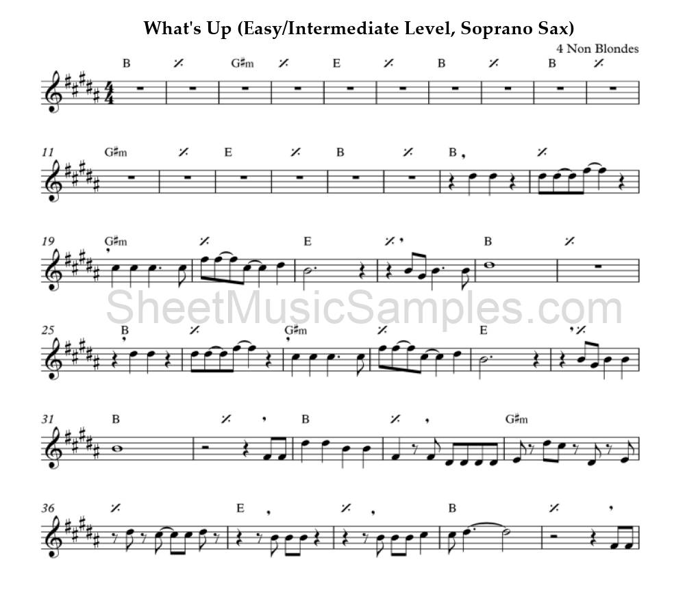 What's Up (Easy/Intermediate Level, Soprano Sax)