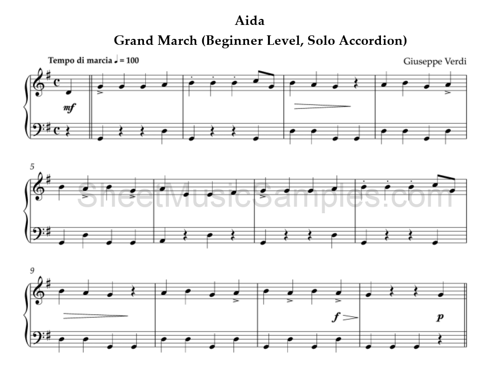 Aida - Grand March (Beginner Level, Solo Accordion)