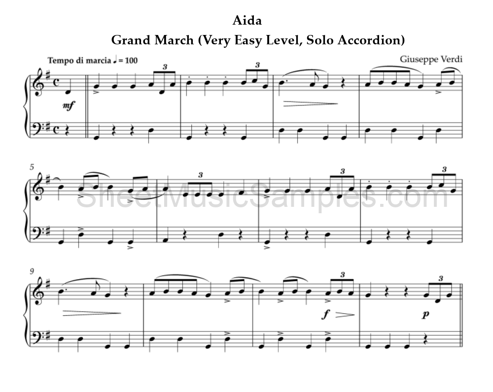 Aida - Grand March (Very Easy Level, Solo Accordion)