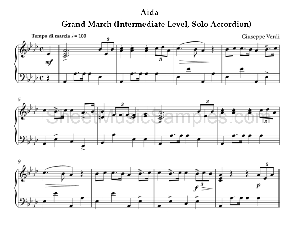 Aida - Grand March (Intermediate Level, Solo Accordion)