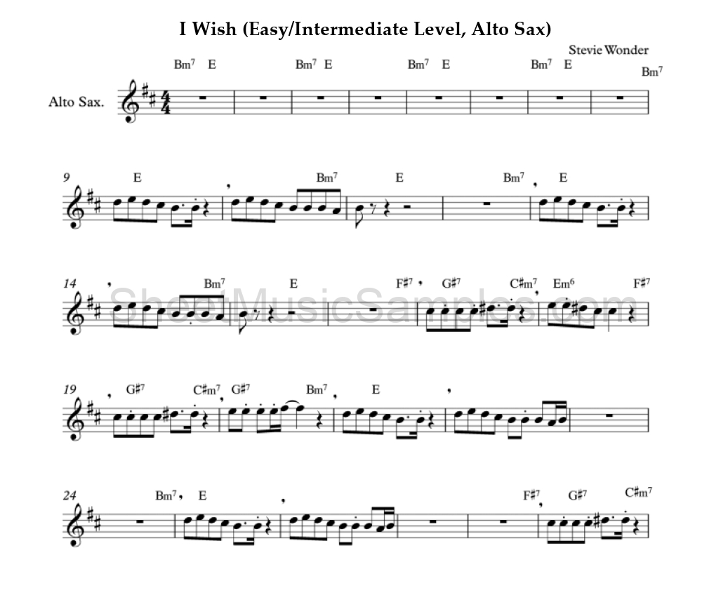 I Wish (Easy/Intermediate Level, Alto Sax)