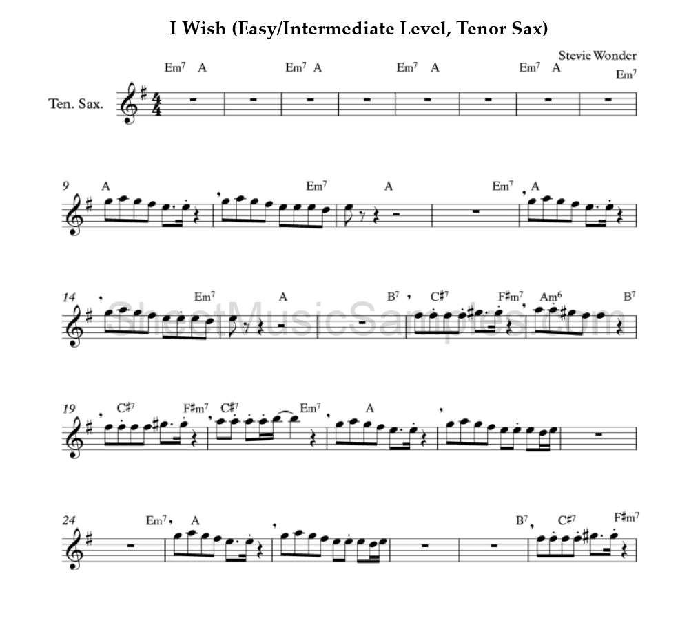 I Wish (Easy/Intermediate Level, Tenor Sax)