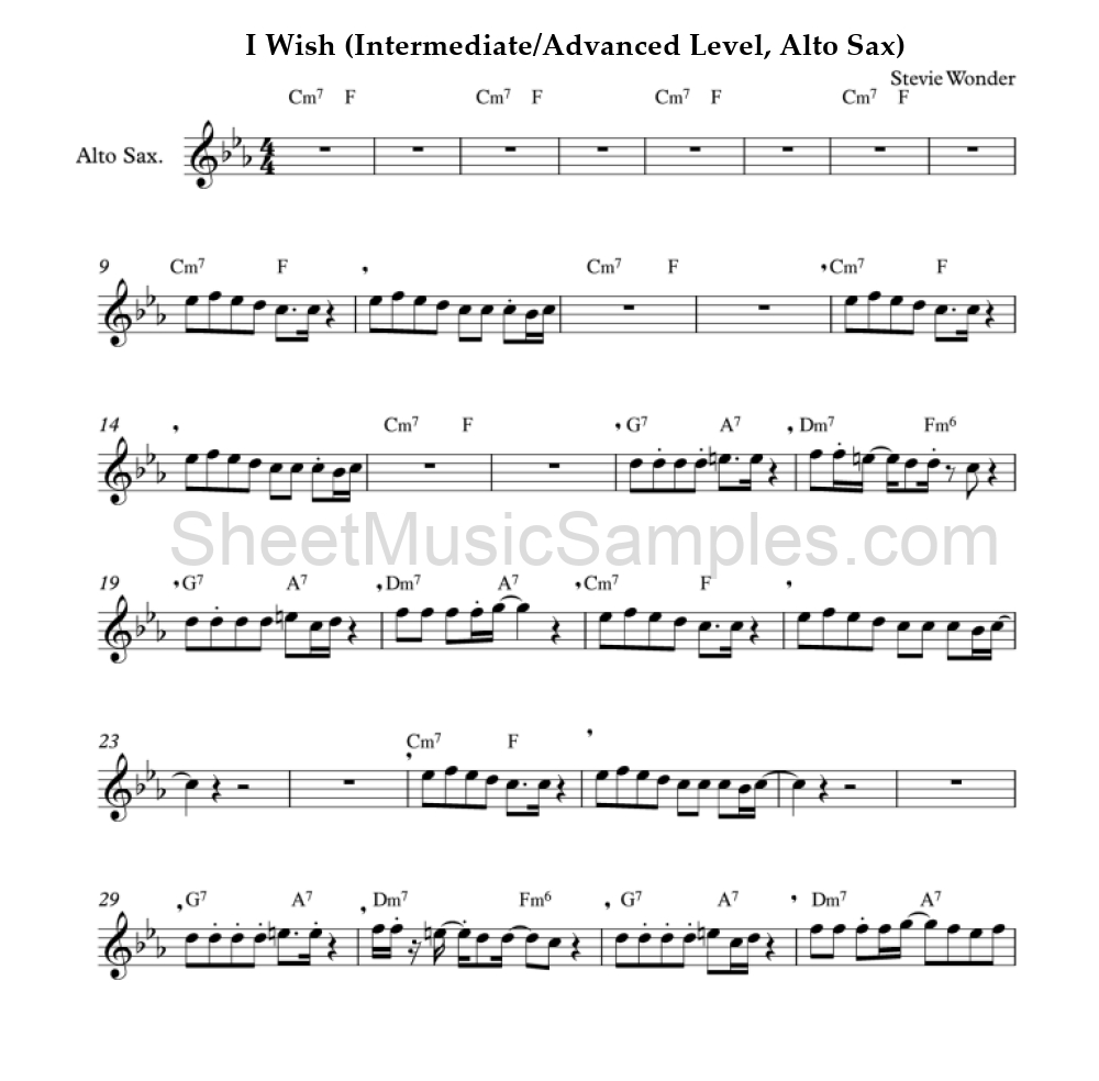 I Wish (Intermediate/Advanced Level, Alto Sax)