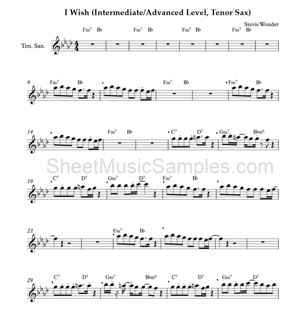 I Wish (Intermediate/Advanced Level, Tenor Sax)