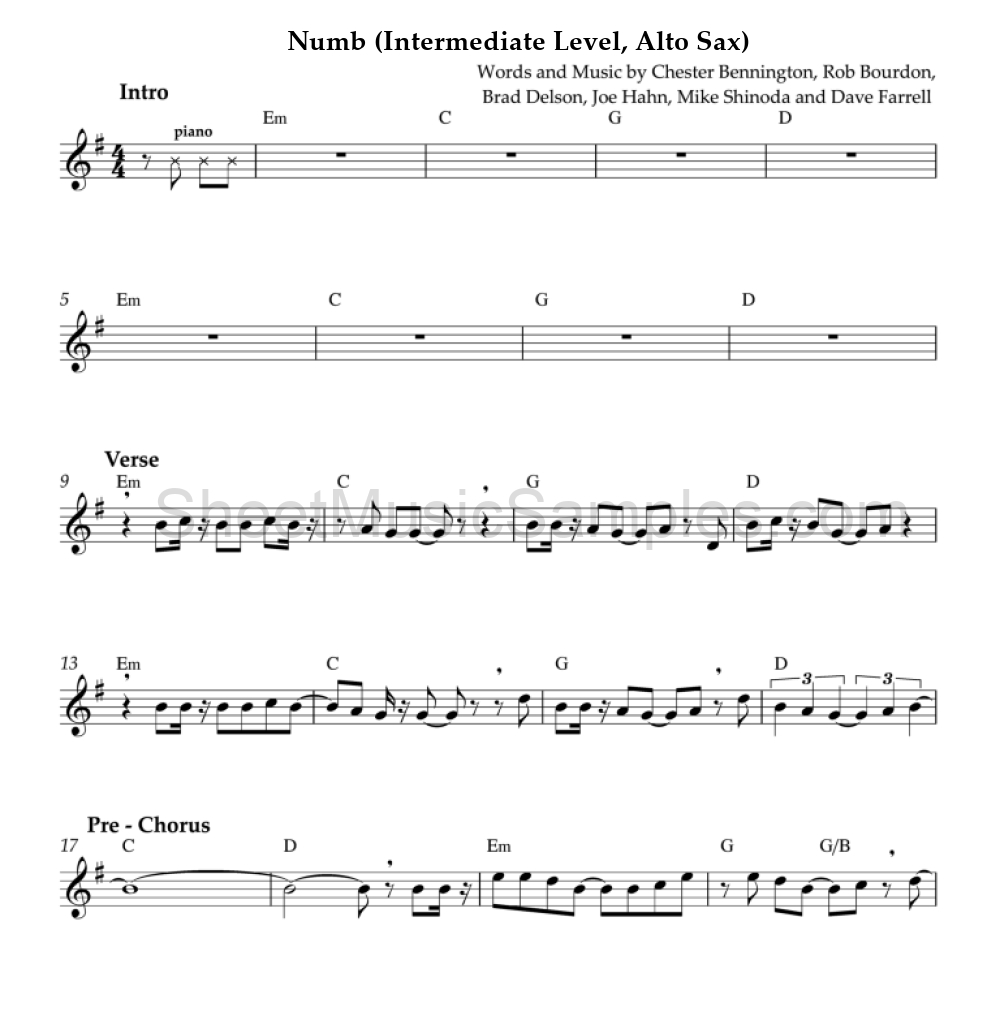 Numb (Intermediate Level, Alto Sax)