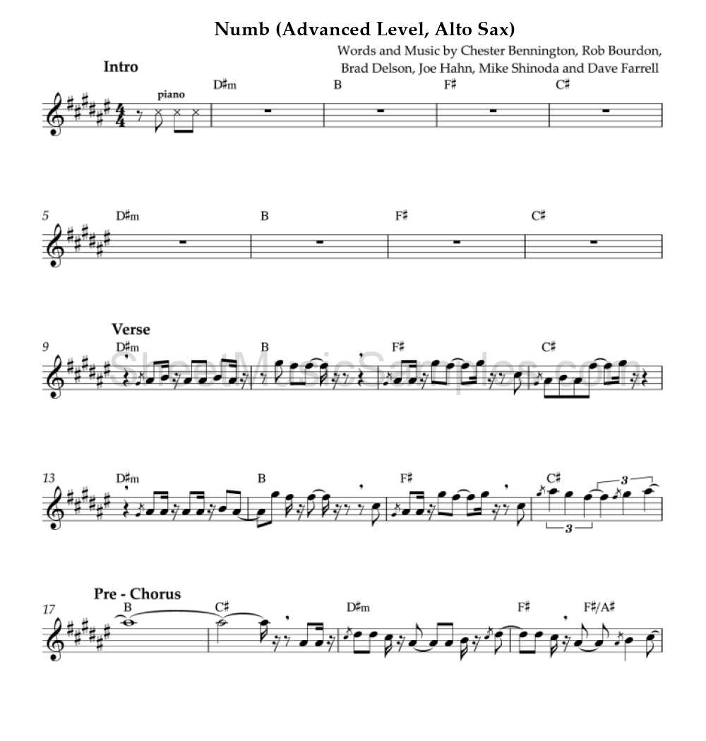 Numb (Advanced Level, Alto Sax)