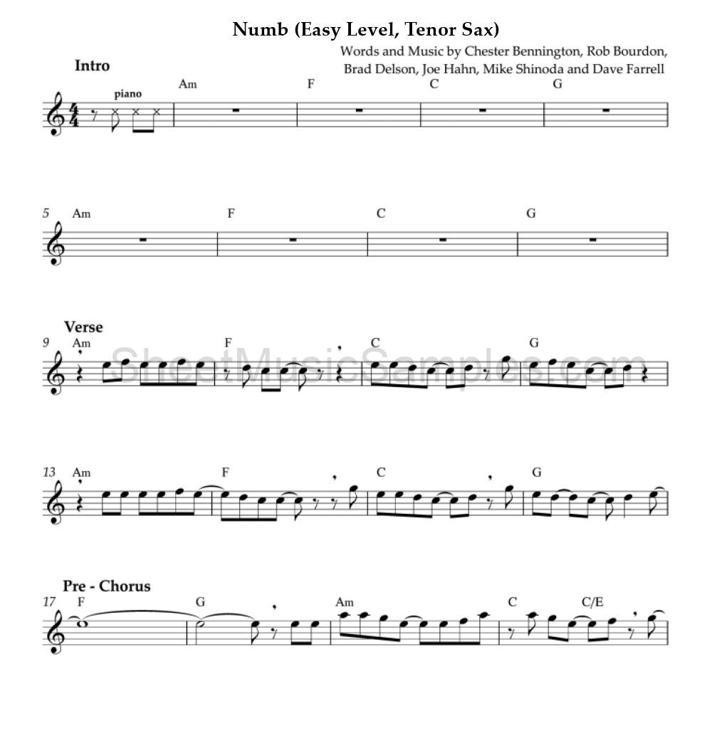 Numb (Easy Level, Tenor Sax)